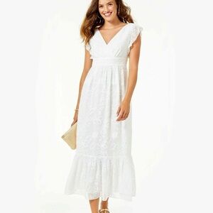 NWT Lilly Pulitzer Autumn Midi Dress Resort White Botanical Shadow Clip Chiffon